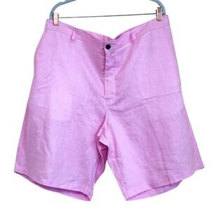 Tasso Elba Mens Linen Bermuda Shorts Size 44 (46X10.5) Pink Preppy Golf Resort